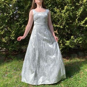 VTG Scott McClintok Damask Pale Silver Blue Dress